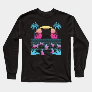 cat wave, vaporwave, cat palm, cat beach, cat retro Long Sleeve T-Shirt